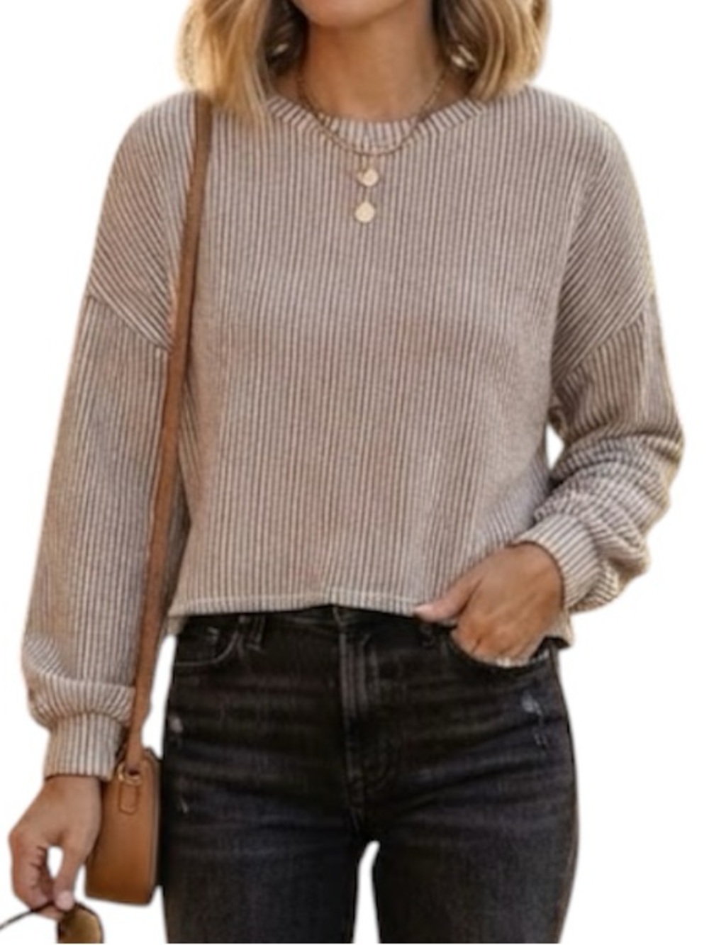 CAUTION TO THE WIND Grey Pinstripe Scoop Neck Crop Top S